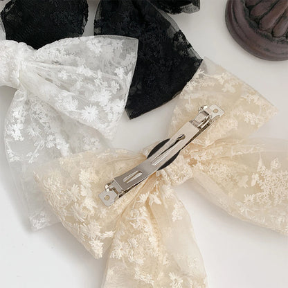 Lace bow hair clip, embroidered sweet and elegant, ribbon spring clip, internet-famous girl headwear hair clip
