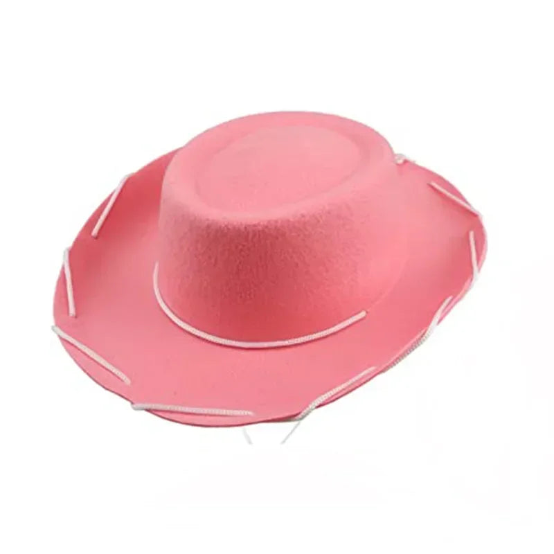 1PC Children's Cowboy Hat Halloween Carnival Party COSPLAY Stereotypes Hat Men's Large Brim Decorative Bowler Hat - pink