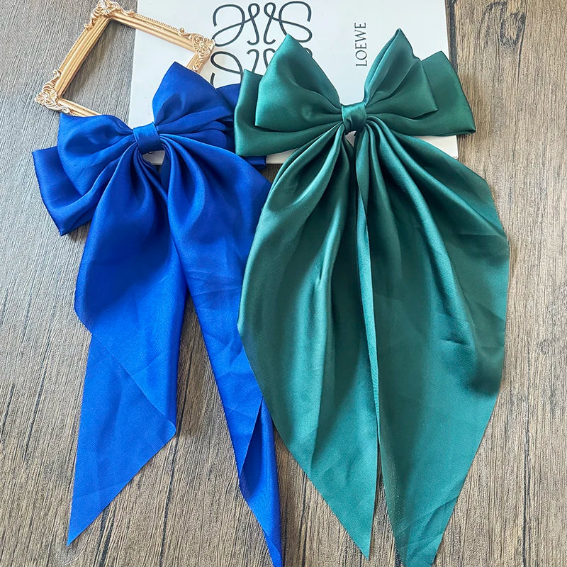 Bow Ribbon Hair Clip for Women Bowknot Barrettes Girls Solid Stain Spring Ponytail Clip Headband Hair Accessories Headwear Gi