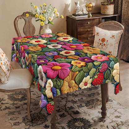 1 Piece of Spring Floral Print Tablecloth, Colorful Flowers, Strawberry Pattern, Embossed Edge Craftsmanship, Available in Ro