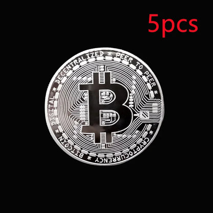 5pcs Gold Plated Casascius Art Collection Gift crypto Commemorative Physical Metal AntiqueImitation Bitcoin Coin Collectible
