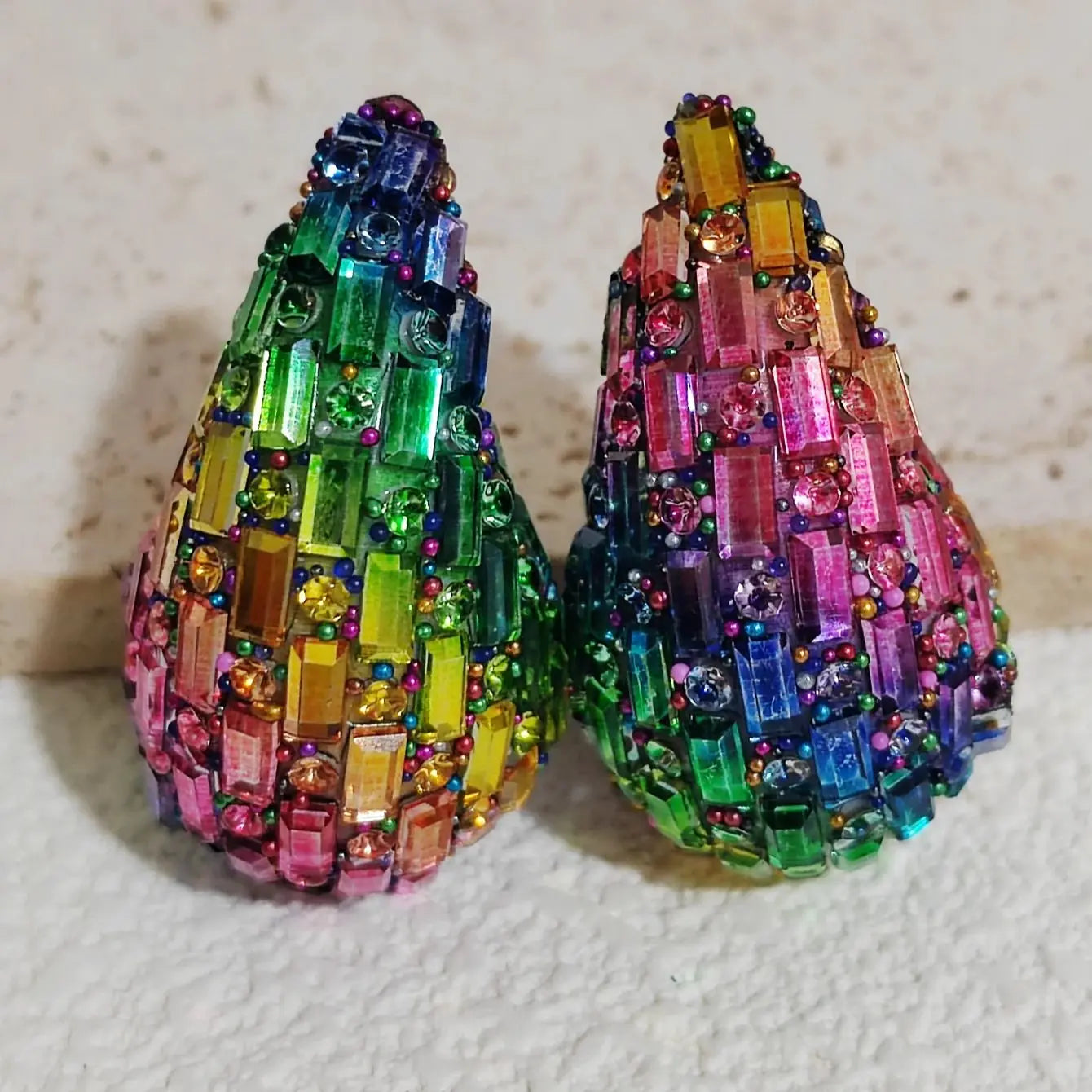 Oversized colorful Stud Earrings with Full Diamonds and Drop-shaped Pendants in European and American Styles - cocolful