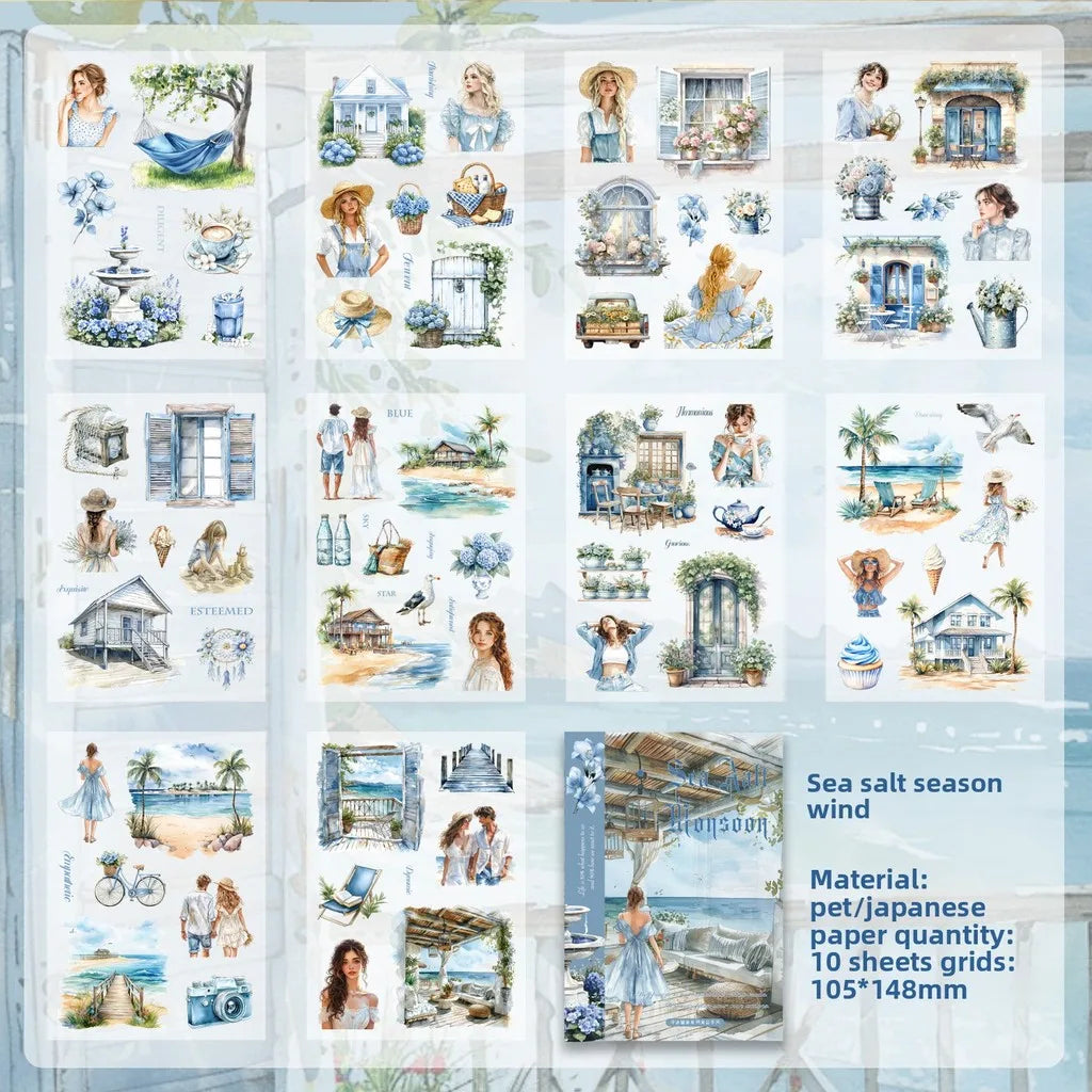 Journamm 10sheets Vintage PET Stickers Washi Paper Stickers DIY Scrapbooking Collage Decor Junk Journal Aesthetics Sticker - 