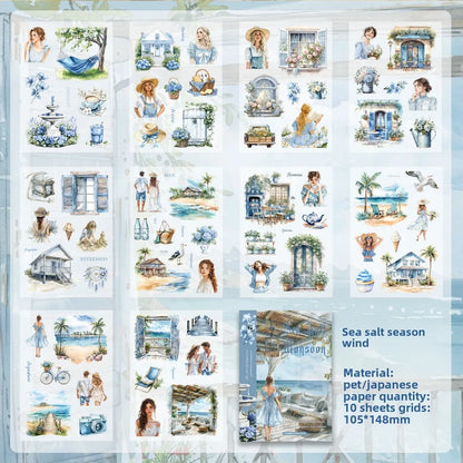 Journamm 10sheets Vintage PET Stickers Washi Paper Stickers DIY Scrapbooking Collage Decor Junk Journal Aesthetics Sticker - 