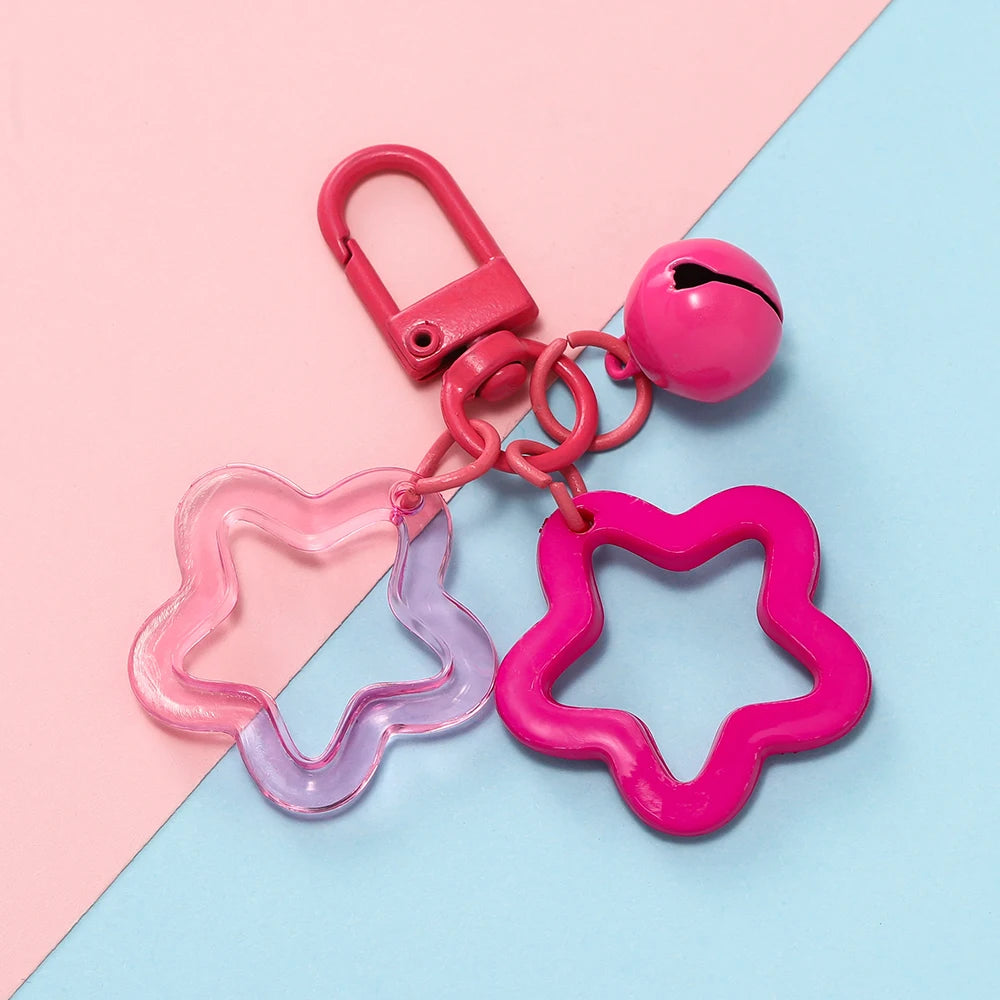 1pcs Hollow Star Charm Pendant with Small Bell Colorful Acrylic Beads Keychain Accessories Bag Lanyard Keyring Jewelry Making