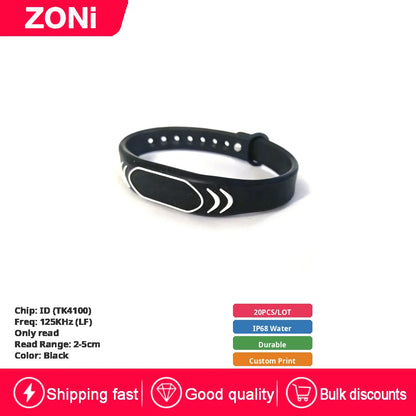 RFID IC ID Silicone Wristband Fudan F08 S50 M1 13.56MHz / TK4100 Chip 125KHz Waterproof Wrist Tag for Swimming & Foot Spa 20P