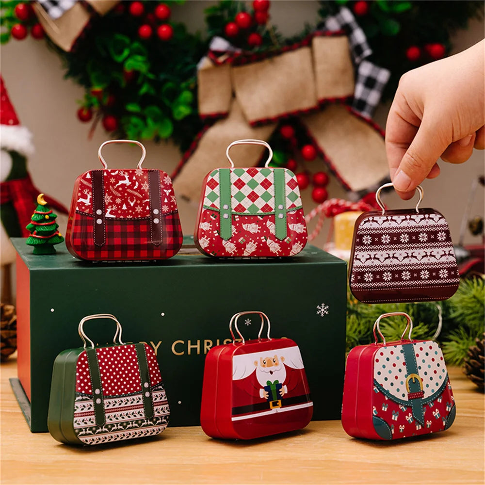 Christmas Decoration 2025 Metal Box Handbag Shape Tin Jar Jewelry Storage Case Kids Gift Can Storage Boxes 2026 Xms Party Dec