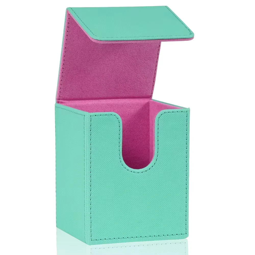 Card Deck Box,Card Storage Box holds 100+ Single Sleeved Cards, PU Leather Magnetic Closure for Magic cards TCG cards - AQUA-