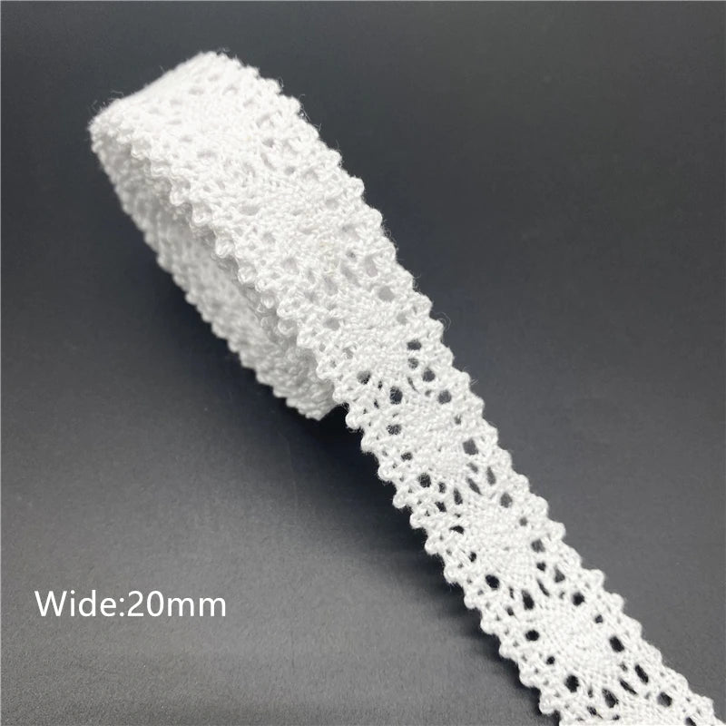 10mm-50mm 2yards White 100%Cotton Lace Ribbon For Apparel Sewing Fabric Trim Cotton Crocheted Lace Ribbon Handmade Accessorie