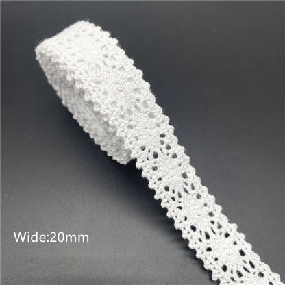 10mm-50mm 2yards White 100%Cotton Lace Ribbon For Apparel Sewing Fabric Trim Cotton Crocheted Lace Ribbon Handmade Accessorie