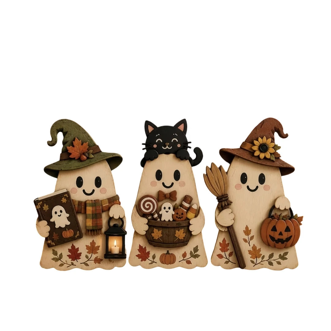 3 Pieces/Set of Autumn Wooden Ornaments, Vintage Autumn Standee Three-Piece Set for Desktop Decoration, Maple Leaf and Sunflo