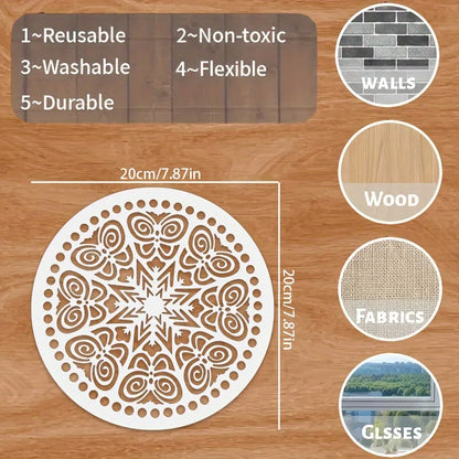 4PCS Mandala Stencils 7.9×7.9inch Round DIY Painting Templates for Wall Wood Fabric Decoration