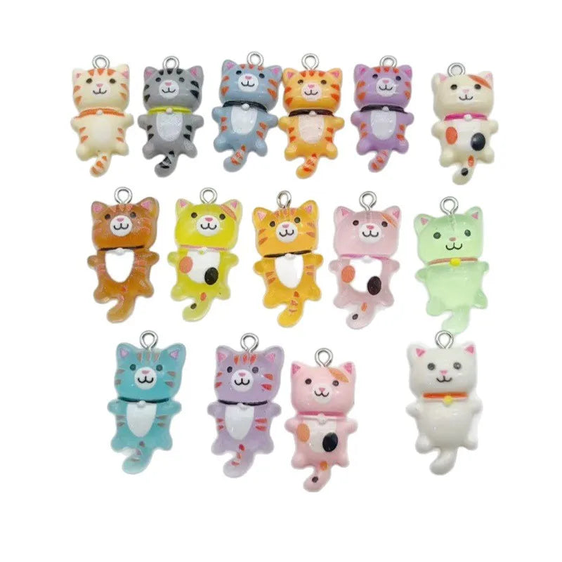 10pcs Mixed Cartoon Cute Cat Design Charms 3D Luminous Resin Animal Pendants For DIY Bracelet Necklace Jewelry Making Accesso