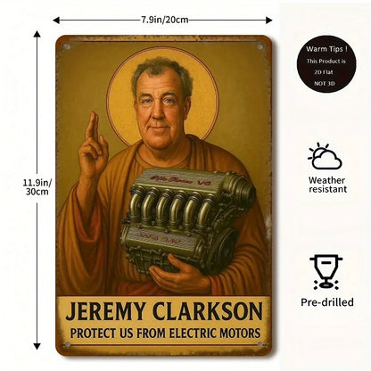 1pc Vintage Jeremy Clarkson Racing Car Metal Poster - Heavy-Duty Garage Decor with Top Gear Inspired Design