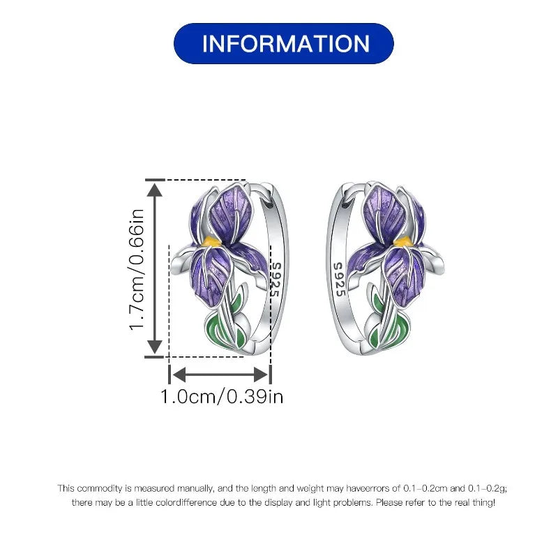 925 Sterling Silver Flower and Plant Series Purple Iris Earrings Exquisite Wedding Party Gifts for Ladies Jewelry Fashion Gif