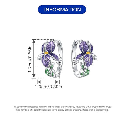 925 Sterling Silver Flower and Plant Series Purple Iris Earrings Exquisite Wedding Party Gifts for Ladies Jewelry Fashion Gif