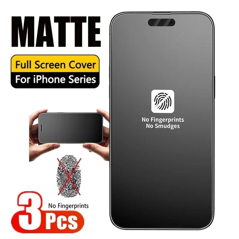 3PCS Anti Fingerprint Matte Screen Protector For iPhone 17 Pro Max 18 15 14 16 11 12 13 Mini XR X Xs 7 8 Plus Air Tempered Gl