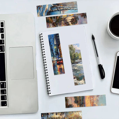 30PCS Oil painting landscape bookmark Room Laptop Background Wall Decor Luggage Aesthetic Decorations Art Picture Card bookma