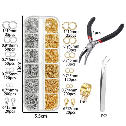 930pcs/Box Jewelry Findings Kits Open Jump Rings Lobster Clasps Hooks Pliers Tweezers for DIY Bracelet Necklace Jewelry Makin