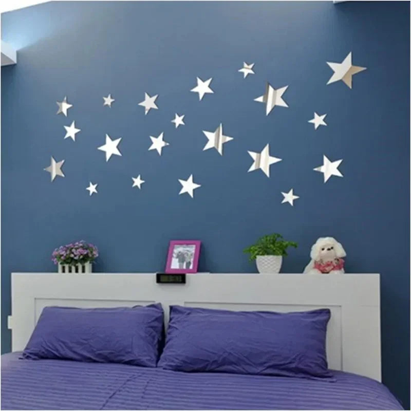 20pcs Star Wall Sticker 3D Acrylic Irregular Mirror Vanity Living Room Decoration Cartoon Wall Stickers for Kids Room Home De