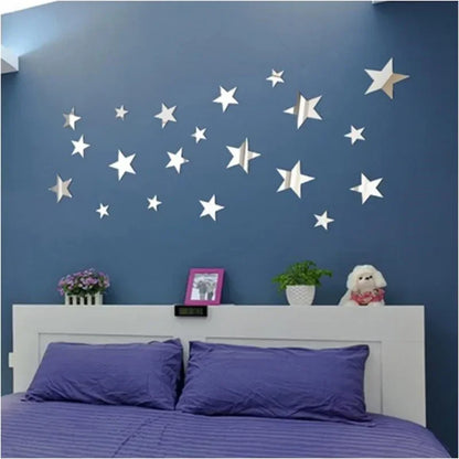 20pcs Star Wall Sticker 3D Acrylic Irregular Mirror Vanity Living Room Decoration Cartoon Wall Stickers for Kids Room Home De