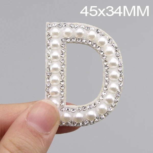 26 English Letters Pearl Rhinestone Patches For Clothes A-Z Alphabet Pearl Rhinestones Applique Sew On/Glue On Patches DIY Na