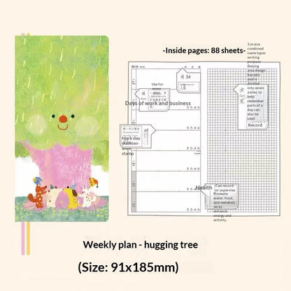 Kinbor Original Undated Weekly Planner, Illustrated Hardcover Journal with Two Pages Per Week, Portable To-Do List Notebook S