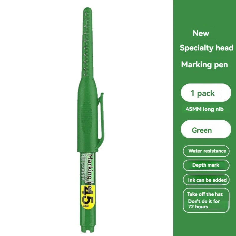 45mm Waterproof Deep Hole Marker Pens Long Nib Head Carpenter Pen White/Black/Blue Ink for Multi-Purpose Woodworking Hand Too