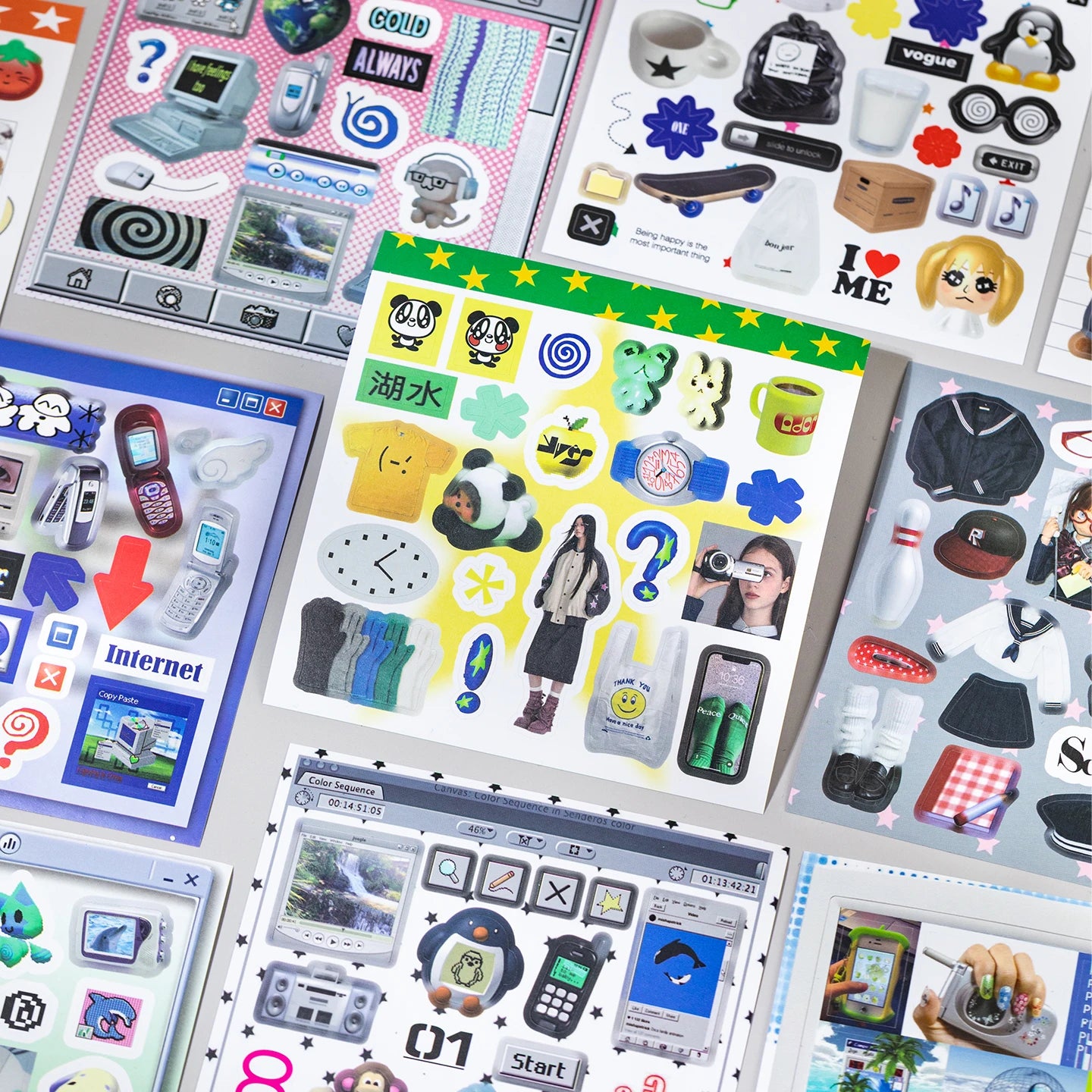 20sheet Japanese Childhood Memories Series Flash Film Die Cutting Sticker Book DIY Scrapbook Diary Album Aesthetic Stationery