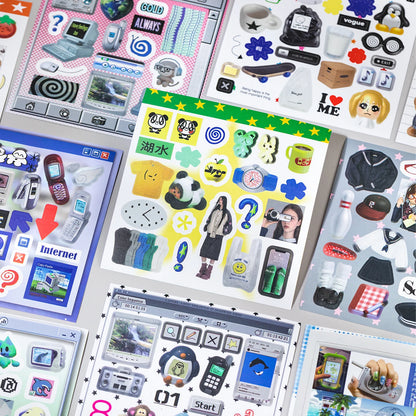20sheet Japanese Childhood Memories Series Flash Film Die Cutting Sticker Book DIY Scrapbook Diary Album Aesthetic Stationery