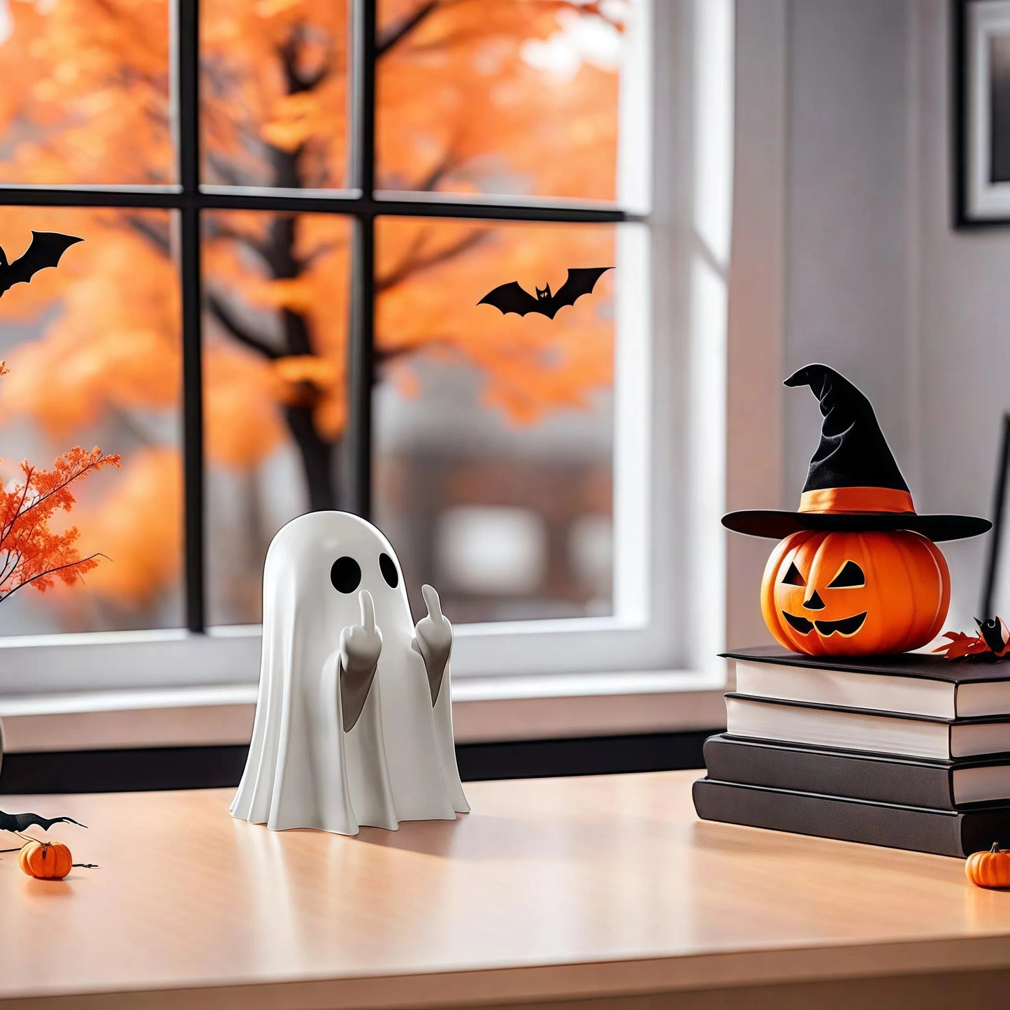 Middle Finger Cute Ghost Statue, Ghosts Small Scary Ghost Figurines, Halloween Home Decorations, Coffee Table Centerpieces Sh