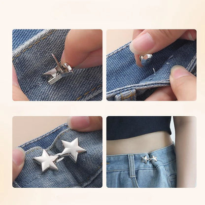 Star Adjustable Jeans Button Clips - Waist Tightener for Pants/Skirts, Universal Fit & Quick Size Adjustment (1 Pair)
