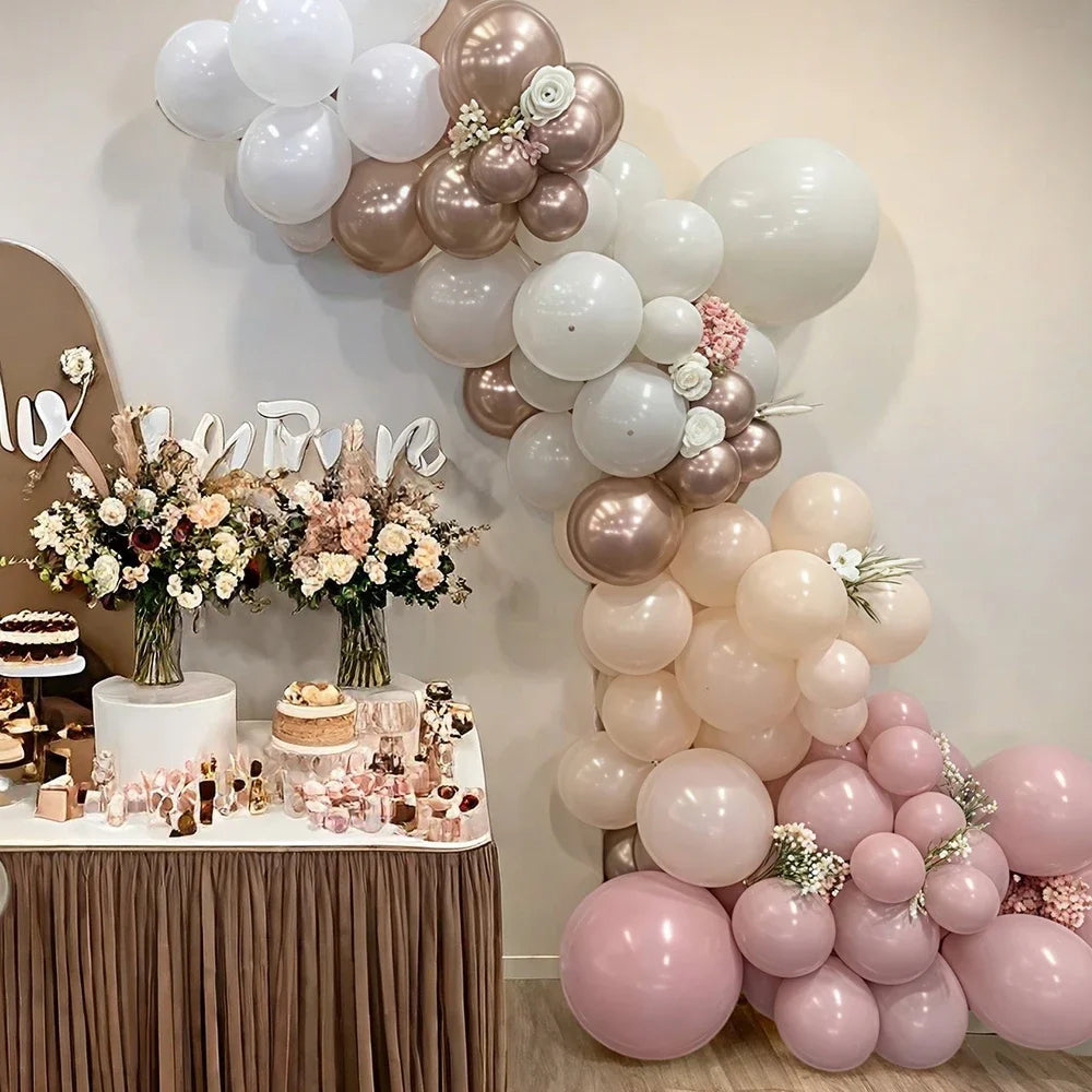 32/52/62pcs Macaron Pink Retro Sand White Champagne Golden Balloons Set For Birthday,Party,Wedding,Valentine's Day, Anniversa