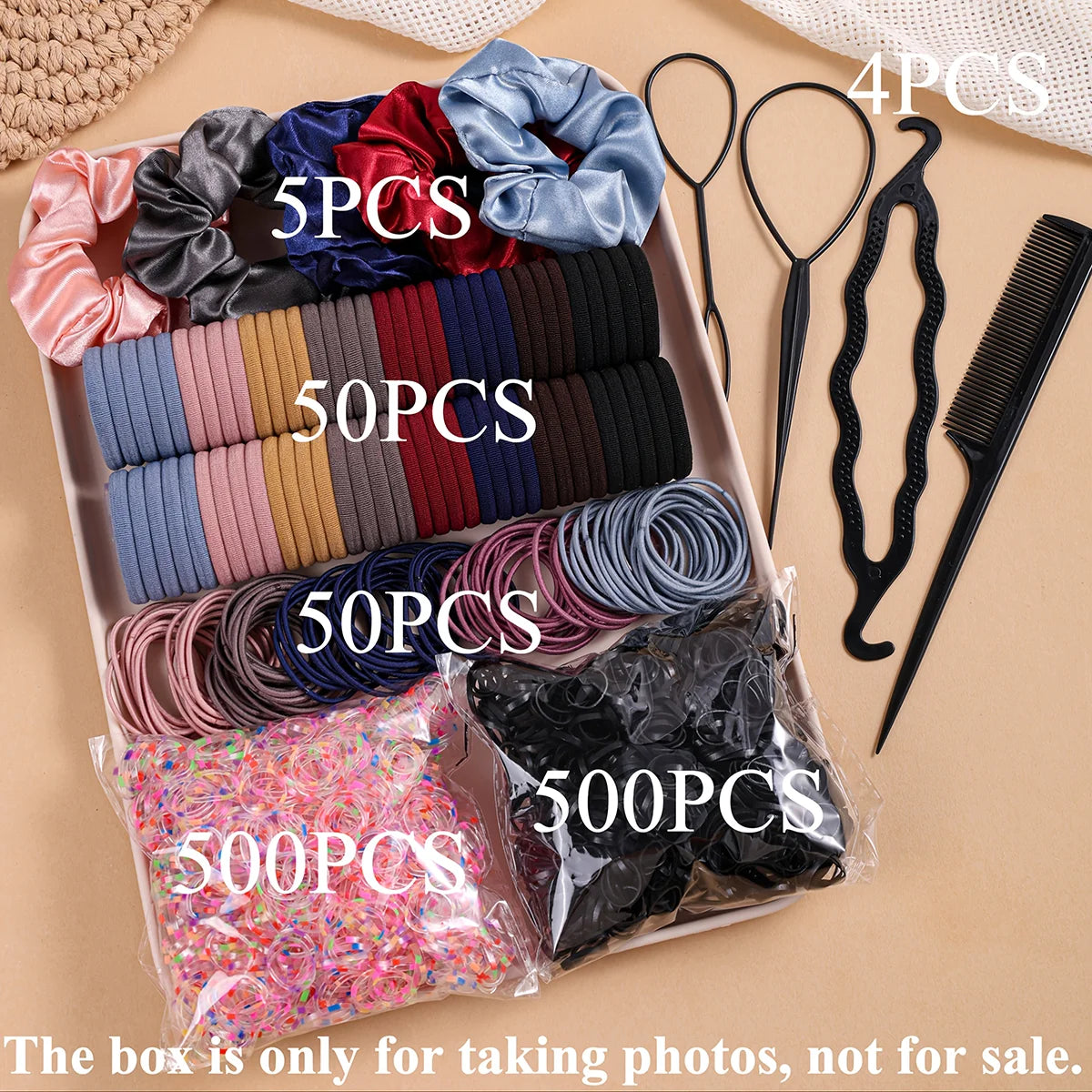 1109pcs Women Dark Hair Accessories Set Elastic Seamless Ponytail Scrunchies Small Rubber Bands Fashion Hair Ties Headbands -