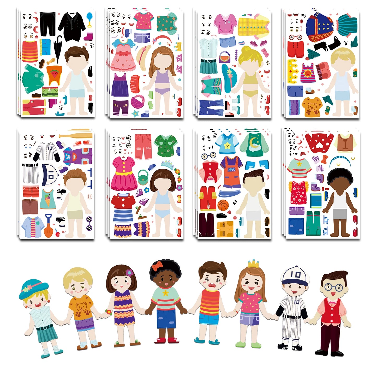 8PCS Cartoon Cute Children Dress Up Collage Scrapbook Collage Material Skateboard/Guitar/Stationery/Diary Waterproof Decorati