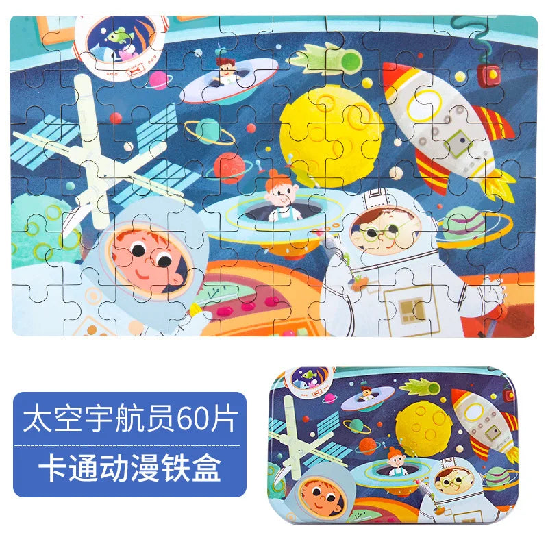 Hot New 60 Pieces Wooden Puzzle Toys for Children Cartoon Vehicle Animal Wood Jigsaw Baby Learning Educational Toy Kids Gift 