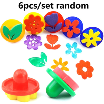 6pcs/set Flower Leaf Painting Sponge Stamp with Short Handles EVA Craft Stamps for DIY Art Graffiti Decorative Painting JXB -