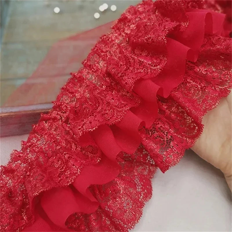 10CM Wide Three Layers Pleated Chiffon Fabric Embroidery Fringe Ribbon Lace Collar Ruffle Trim DIY Apparel Curtains Sewing De
