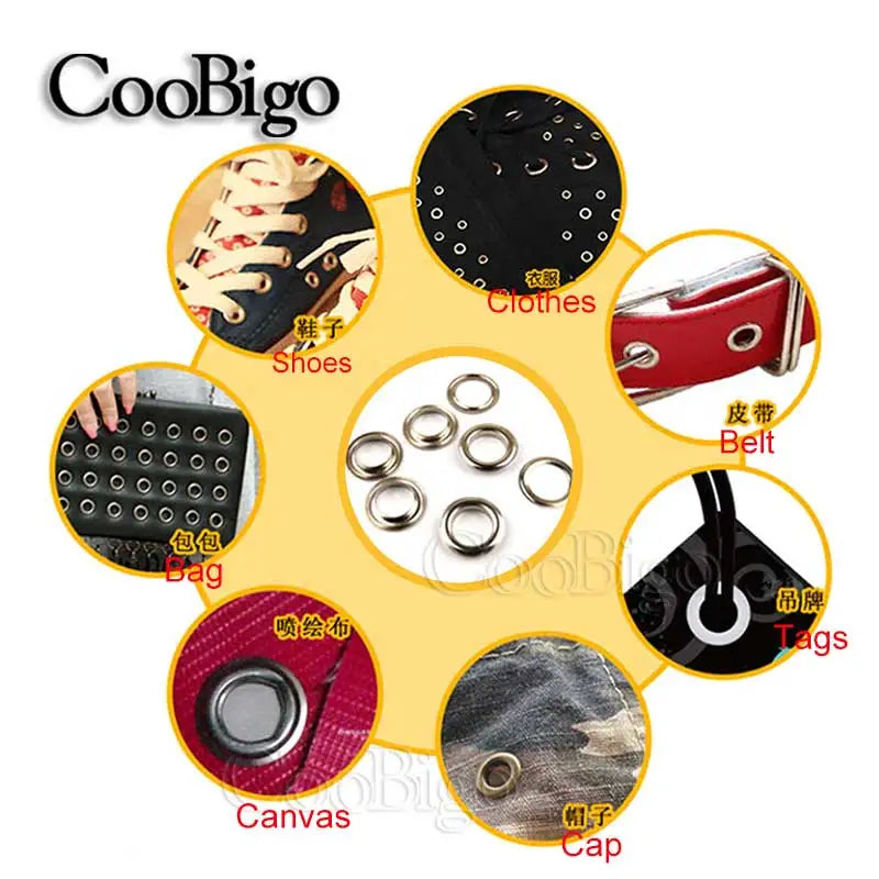 100 Sets Metal Eyelet Grommet Ring Kit for Garment Canvas Sewing Accessories Silver 2mm 3mm 4mm 5mm 6mm 8mm 10mm 12mm 14mm 17