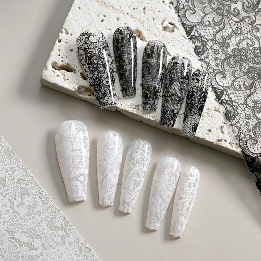 10 Rolls Black White Lace Nail Foil Transfer Stickers DIY Waterproof Nail Decoration Supplies Nail Accessorie