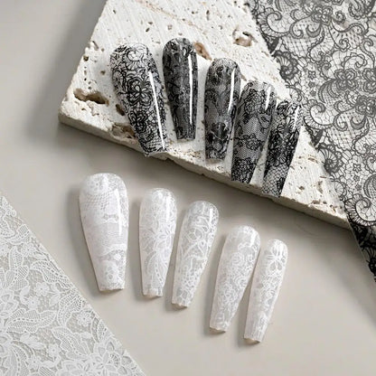 10 Rolls Black White Lace Nail Foil Transfer Stickers DIY Waterproof Nail Decoration Supplies Nail Accessorie
