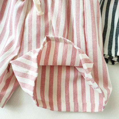 Children's Clothing Vintage Linen Cotton Stripe Pants Baby Boy Girl Casual Shorts Spring Summer Girls Loose Trousers and Shor