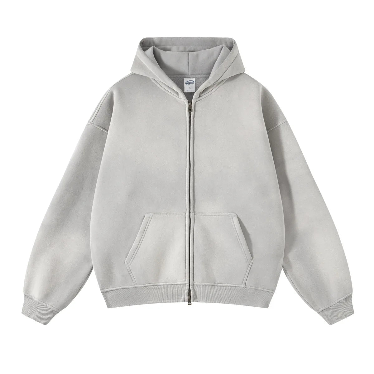 Batik fleece zippered hoodie - GRAY / M