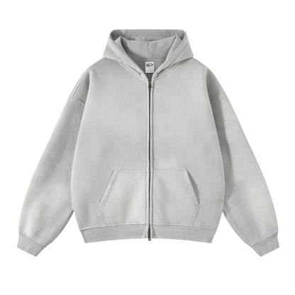 Batik fleece zippered hoodie - GRAY / M