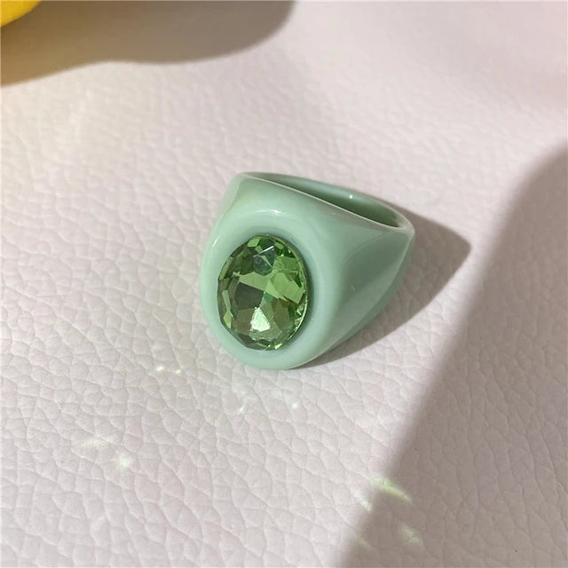 2022 New Sweet Multicolor Resin Oil Drip Ring for Women Geometric Oval Flowers Beads Rhinestones Ring Cute Jewelry HangZhi - 