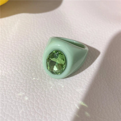2022 New Sweet Multicolor Resin Oil Drip Ring for Women Geometric Oval Flowers Beads Rhinestones Ring Cute Jewelry HangZhi - 