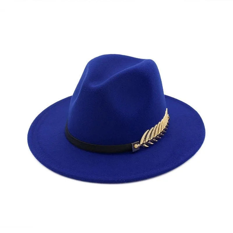 European and American foreign trade leaf decoration women's woolen hat jazz hat autumn and winter Korean version of the Briti