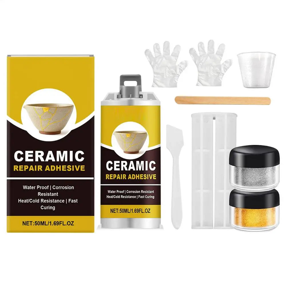 Kintsugi Repair Kit Gold Ceramic Glue Food Safe Adhesive for Broken Pottery Plate Cup Bowl Bathtub Craft Art Restoration - Ye