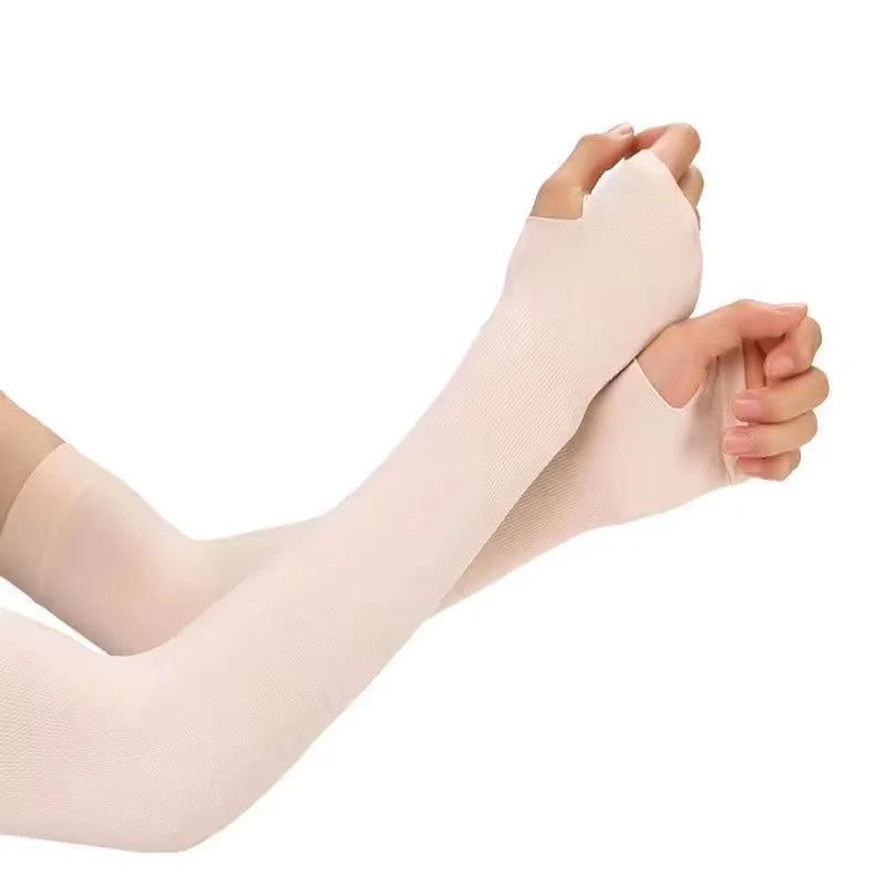 1 Pair Summer Long Ice Silk Arm Sleeves Sun UV Protection Hand Protector Cover Sunscreen Outdoor Elastic Half Finger Gloves S