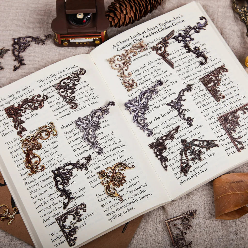 24pcs/pack Vintage Corner Stickers Retro Hollowed Out Photo Frames Stickers Collage Junk Journal Scrapbooking Material